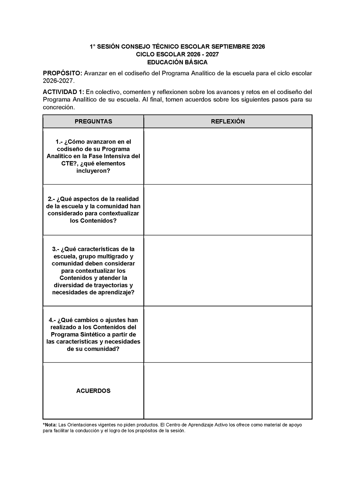 Formato de Productos para tu CTE Sesión 1 Septiembre 2026 Editable en Word