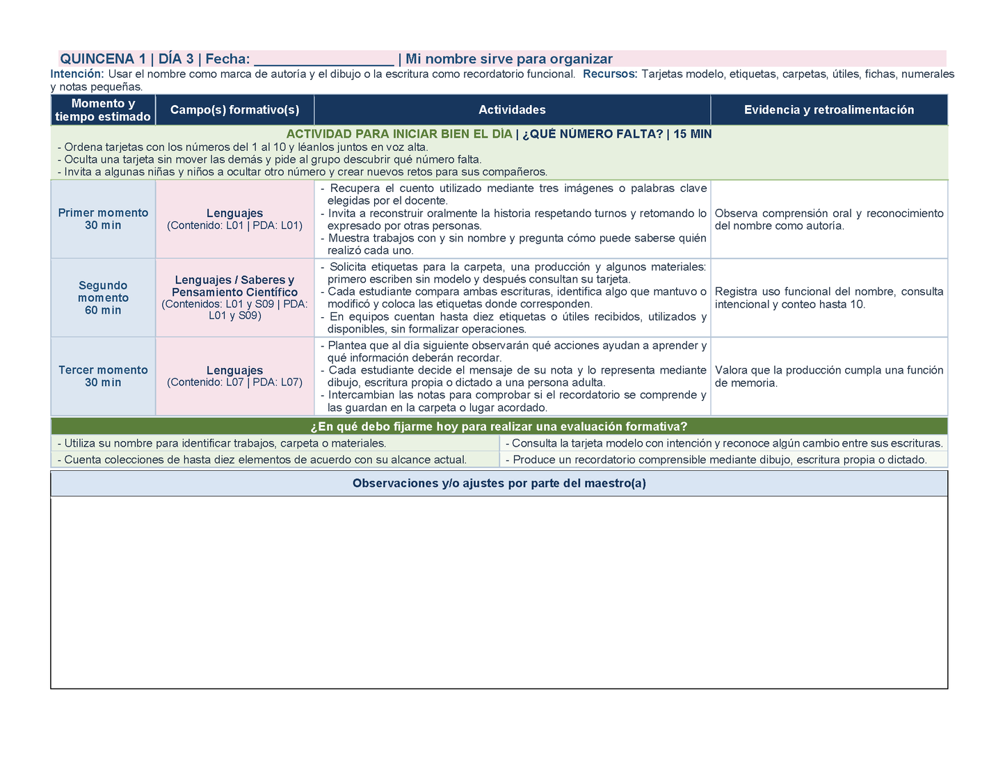 PLANEACIÓN 1° Primaria Primer Periodo (Sep, Oct, Nov) Editable en Word