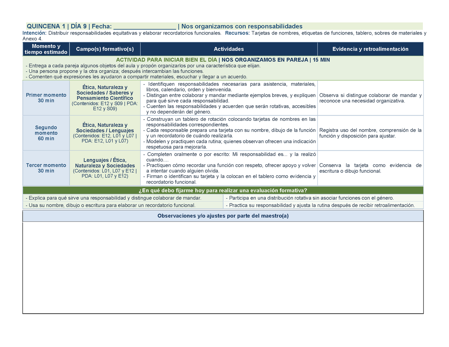 PLANEACIÓN 1° Primaria Primer Periodo (Sep, Oct, Nov) Editable en Word