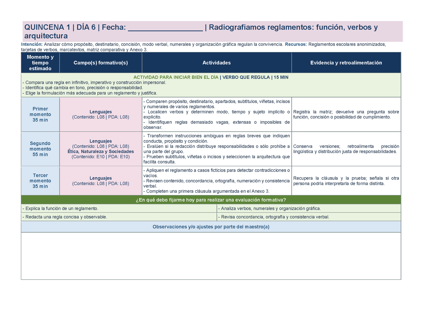 PLANEACIÓN 6° Primaria Primer Periodo (Sep, Oct, Nov) ✏️Editable en Word