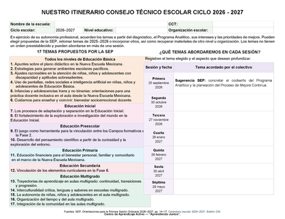 NUESTRO ITINERARIO CONSEJO TÉCNICO ESCOLAR CICLO 2026 - 2027 editable en Word