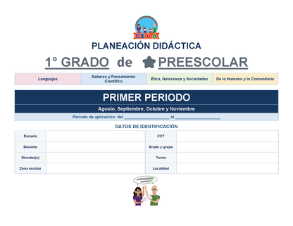PLANEACIÓN 1° ⭐Preescolar Primer Periodo (Sep, Oct, Nov) ✏️Editable en Word