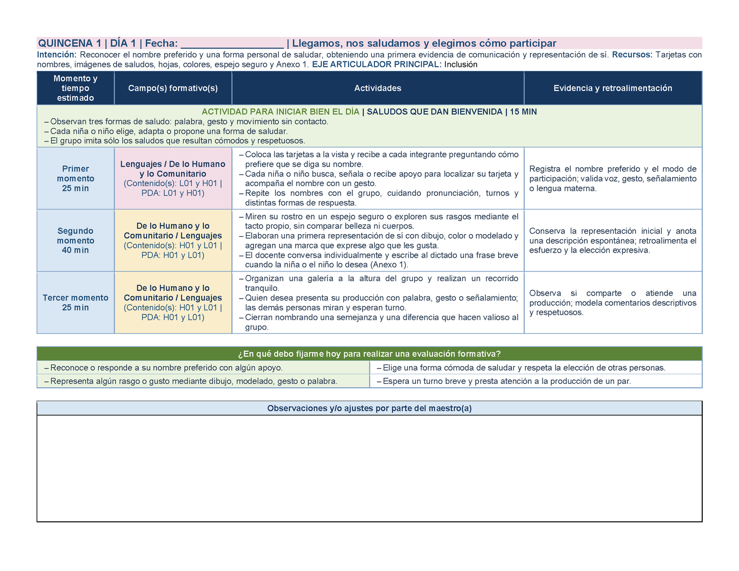 PLANEACIÓN 1° ⭐Preescolar Primer Periodo (Sep, Oct, Nov) ✏️Editable en Word