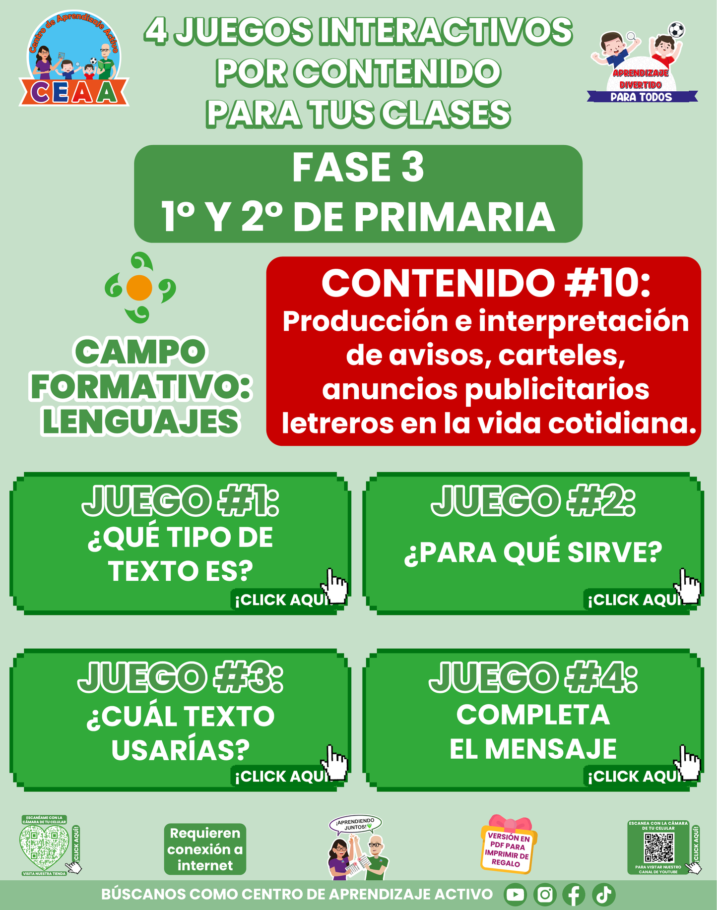 4 JUEGOS INTERACTIVOS POR CONTENIDO PARA TUS CLASES - Fase 3 - LENGUAJES - Contenido 10