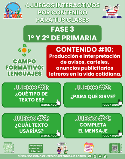 4 JUEGOS INTERACTIVOS POR CONTENIDO PARA TUS CLASES - Fase 3 - LENGUAJES - Contenido 10