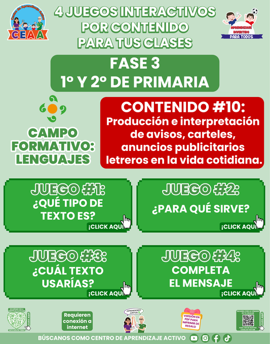 4 JUEGOS INTERACTIVOS POR CONTENIDO PARA TUS CLASES - Fase 3 - LENGUAJES - Contenido 10