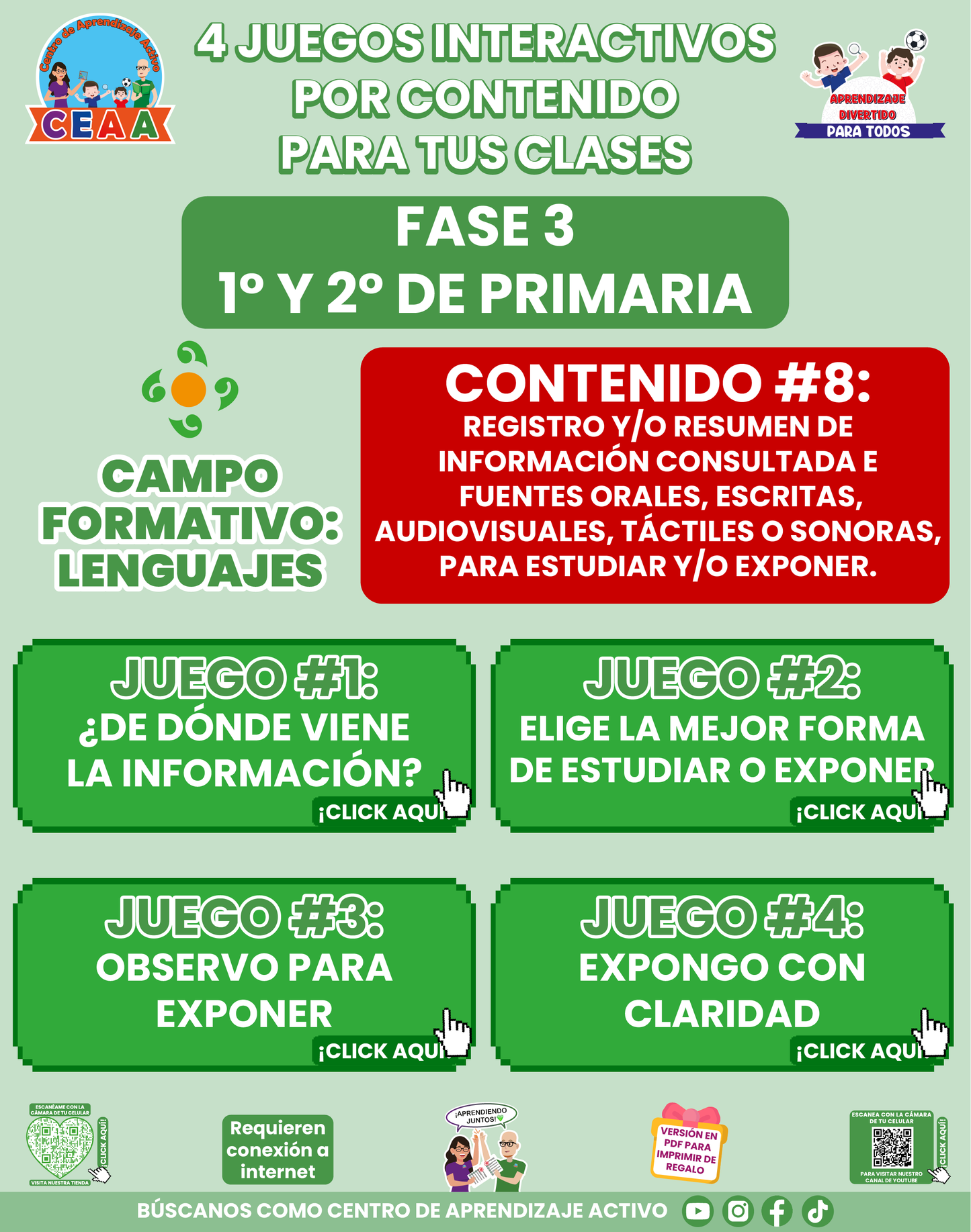 4 JUEGOS INTERACTIVOS POR CONTENIDO PARA TUS CLASES - Fase 3 - LENGUAJES - Contenido 8