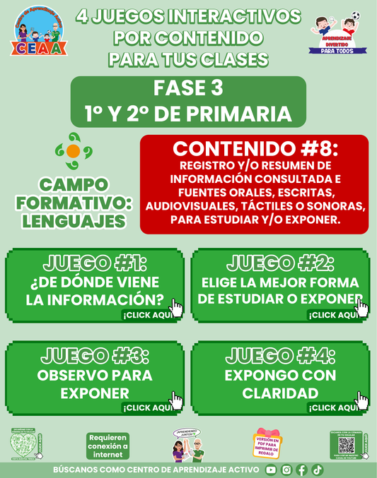4 JUEGOS INTERACTIVOS POR CONTENIDO PARA TUS CLASES - Fase 3 - LENGUAJES - Contenido 8
