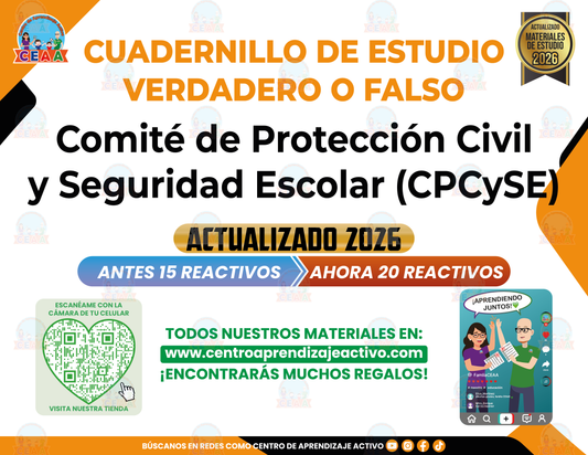 Cuadernillo de Estudio - Comité de Protección Civil y Seguridad Escolar (CPCySE) - Verdadero o Falso en PDF