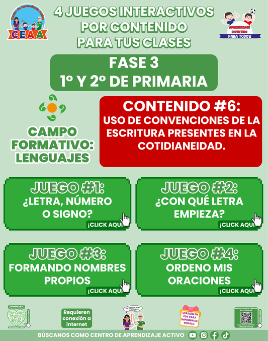 4 JUEGOS INTERACTIVOS POR CONTENIDO PARA TUS CLASES - Fase 3 - LENGUAJES - Contenido 6