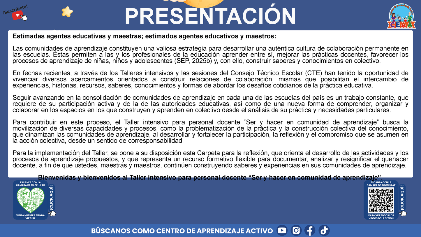 Presentación Taller Intensivo Docentes Sesión 1: Espacios 1 y 2 (Editable en PowerPoint)