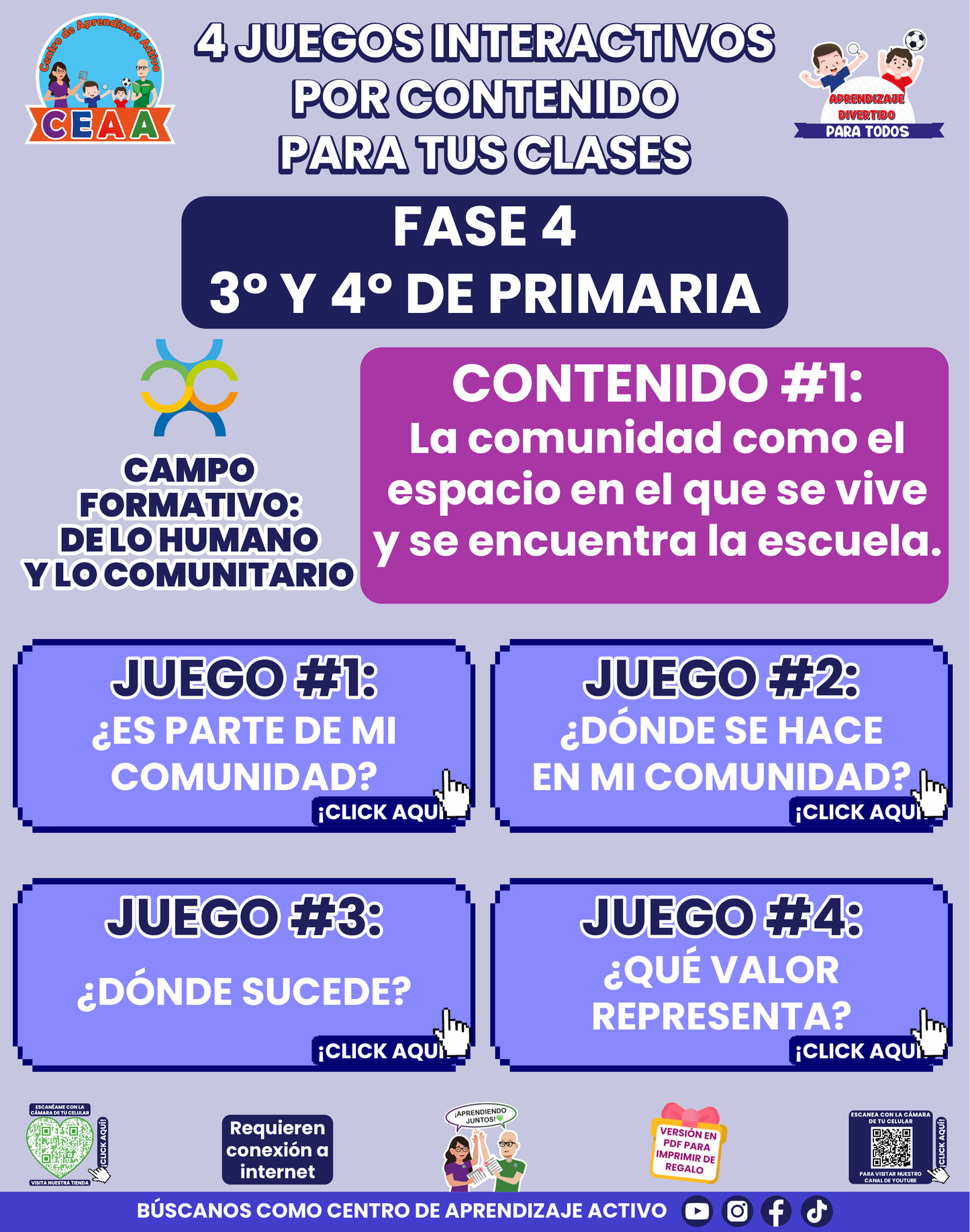 4 JUEGOS INTERACTIVOS POR CONTENIDO PARA TUS CLASES - Fase 4 - DE LO HUMANO Y LO COMUNITARIO - Contenido 1