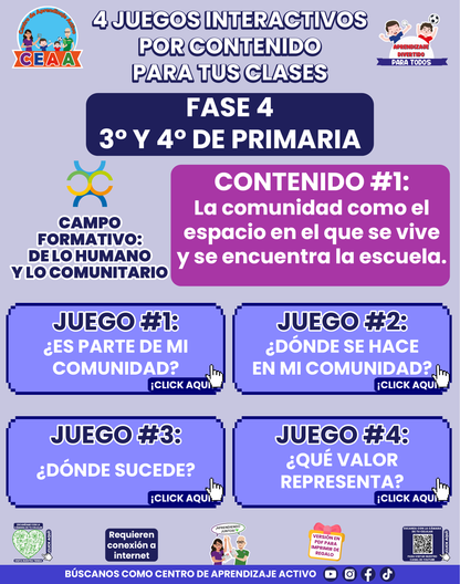 4 JUEGOS INTERACTIVOS POR CONTENIDO PARA TUS CLASES - Fase 4 - DE LO HUMANO Y LO COMUNITARIO - Contenido 1
