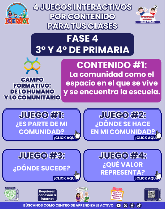 4 JUEGOS INTERACTIVOS POR CONTENIDO PARA TUS CLASES - Fase 4 - DE LO HUMANO Y LO COMUNITARIO - Contenido 1