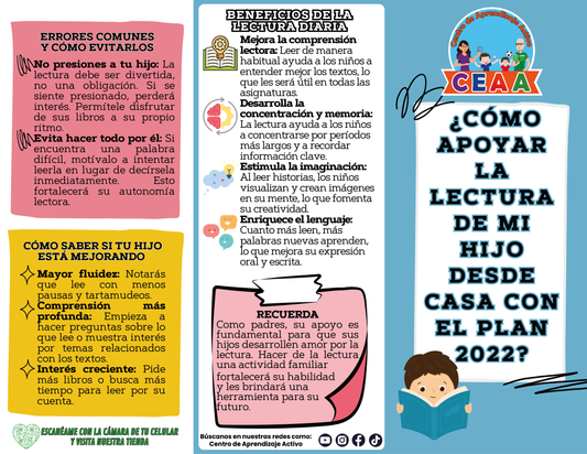 Tríptico ¿CÓMO APOYAR LA LECTURA DE MI HIJO DESDE CASA CON EL PLAN 2022?