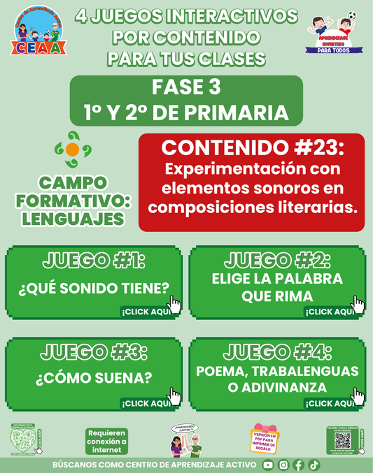 4 JUEGOS INTERACTIVOS POR CONTENIDO PARA TUS CLASES - Fase 3 - LENGUAJES - Contenido 23