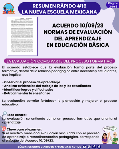 Resumen Rápido #16: ACUERDO 10/09/23 NORMAS DE EVALUACIÓN DEL APRENDIZAJE EN EDUCACIÓN BÁSICA