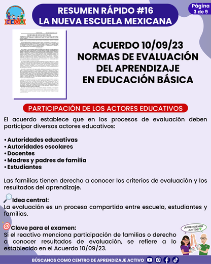Resumen Rápido #16: ACUERDO 10/09/23 NORMAS DE EVALUACIÓN DEL APRENDIZAJE EN EDUCACIÓN BÁSICA