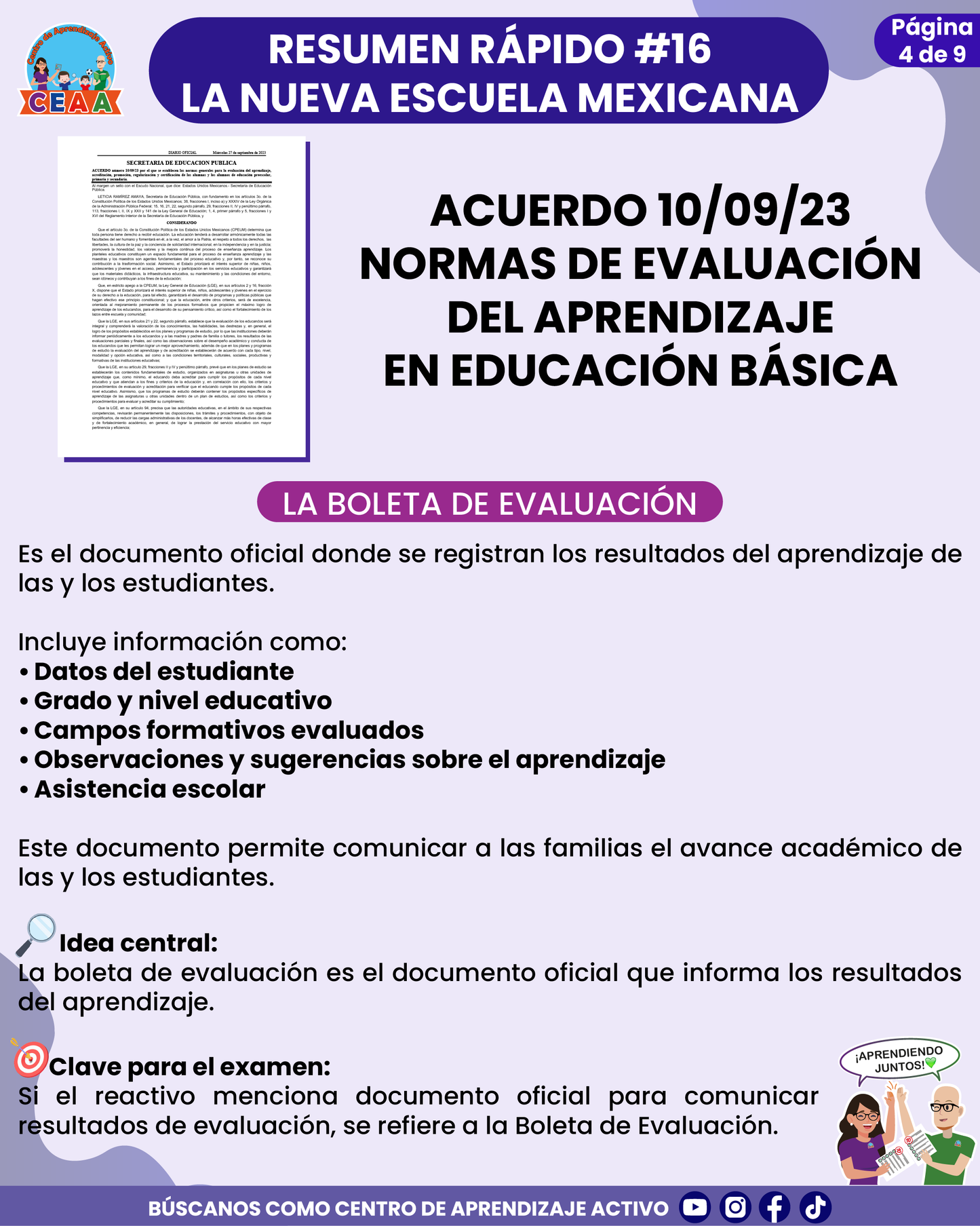 Resumen Rápido #16: ACUERDO 10/09/23 NORMAS DE EVALUACIÓN DEL APRENDIZAJE EN EDUCACIÓN BÁSICA