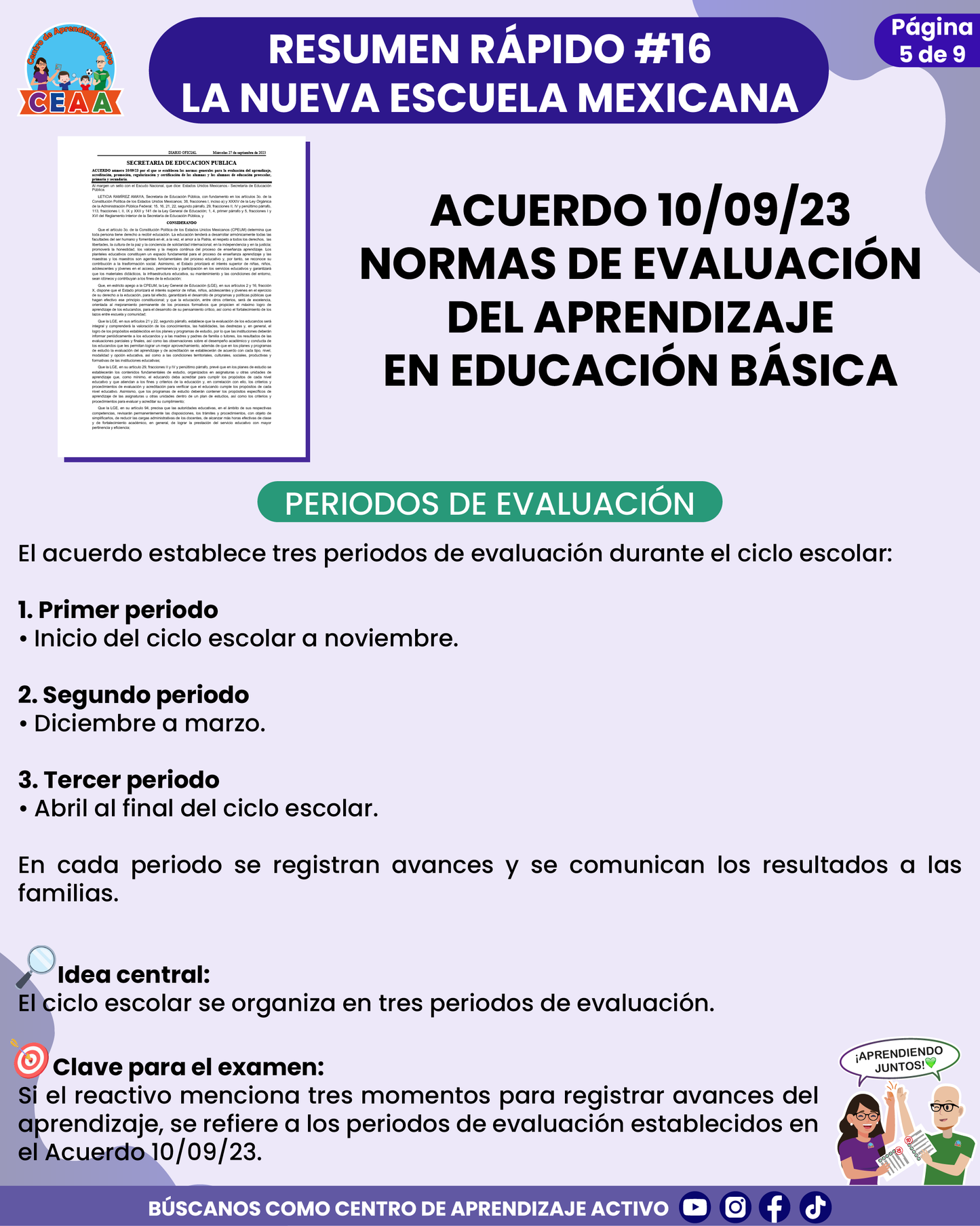 Resumen Rápido #16: ACUERDO 10/09/23 NORMAS DE EVALUACIÓN DEL APRENDIZAJE EN EDUCACIÓN BÁSICA