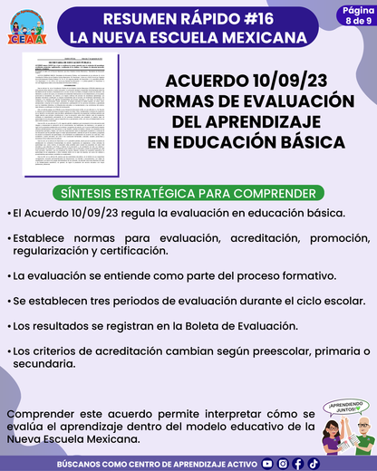 Resumen Rápido #16: ACUERDO 10/09/23 NORMAS DE EVALUACIÓN DEL APRENDIZAJE EN EDUCACIÓN BÁSICA