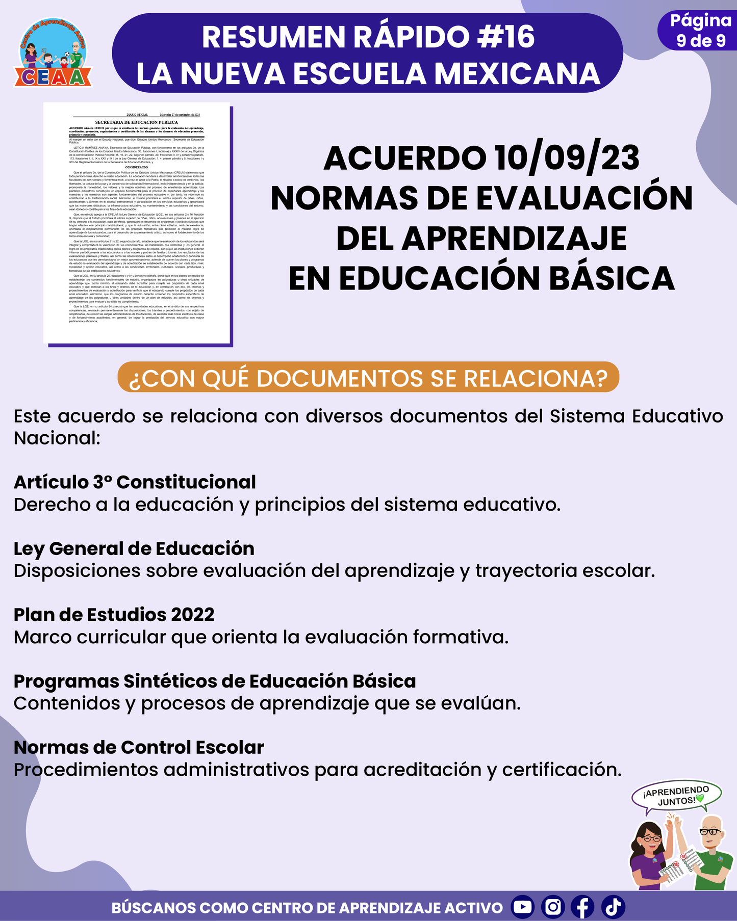 Resumen Rápido #16: ACUERDO 10/09/23 NORMAS DE EVALUACIÓN DEL APRENDIZAJE EN EDUCACIÓN BÁSICA