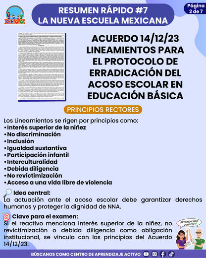 Resumen Rápido #7: ACUERDO 14/12/23 LINEAMIENTOS PARA EL PROTOCOLO DE ERRADICACIÓN DEL ACOSO ESCOLAR EN EDUCACIÓN BÁSICA