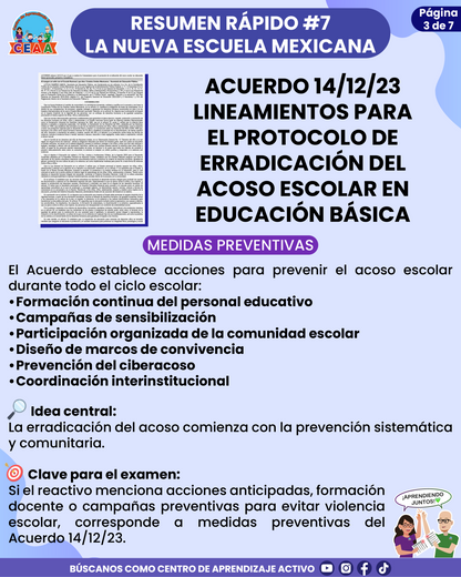 Resumen Rápido #7: ACUERDO 14/12/23 LINEAMIENTOS PARA EL PROTOCOLO DE ERRADICACIÓN DEL ACOSO ESCOLAR EN EDUCACIÓN BÁSICA