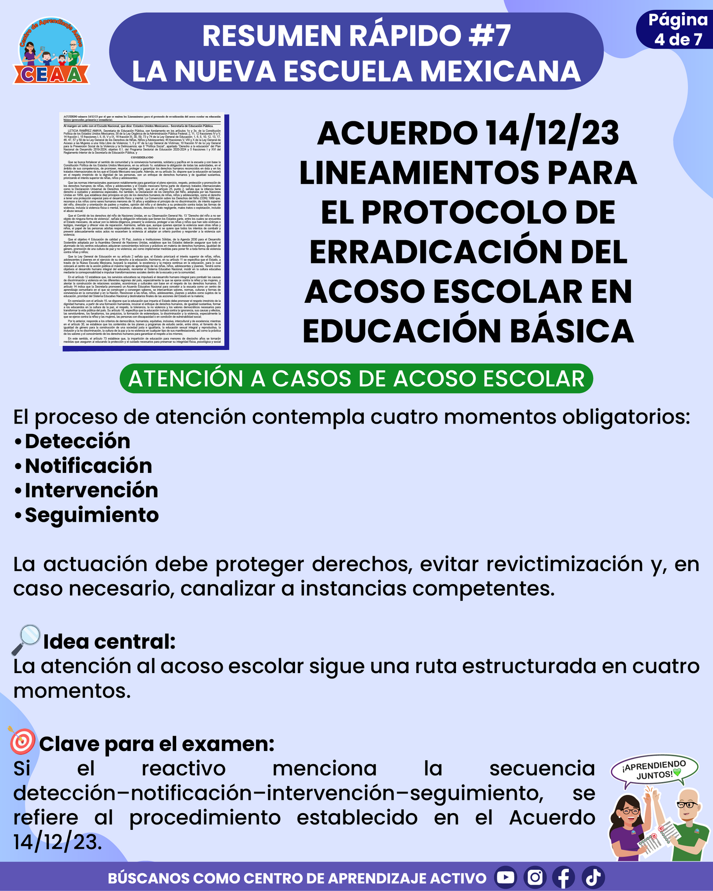 Resumen Rápido #7: ACUERDO 14/12/23 LINEAMIENTOS PARA EL PROTOCOLO DE ERRADICACIÓN DEL ACOSO ESCOLAR EN EDUCACIÓN BÁSICA