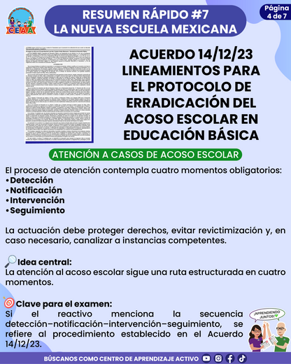 Resumen Rápido #7: ACUERDO 14/12/23 LINEAMIENTOS PARA EL PROTOCOLO DE ERRADICACIÓN DEL ACOSO ESCOLAR EN EDUCACIÓN BÁSICA