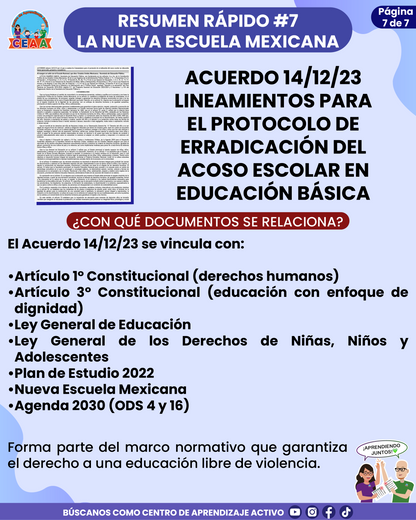 Resumen Rápido #7: ACUERDO 14/12/23 LINEAMIENTOS PARA EL PROTOCOLO DE ERRADICACIÓN DEL ACOSO ESCOLAR EN EDUCACIÓN BÁSICA