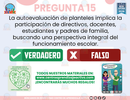 Cuadernillo de Estudio - Autoevaluación Institucional de Planteles Escolares de Educación Media Superior (AIPEEMS). - Verdadero o Falso - Media Superior