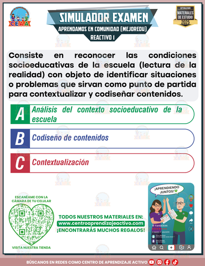 Simulador de examen APRENDAMOS EN COMUNIDAD (MEJOREDU) en PDF