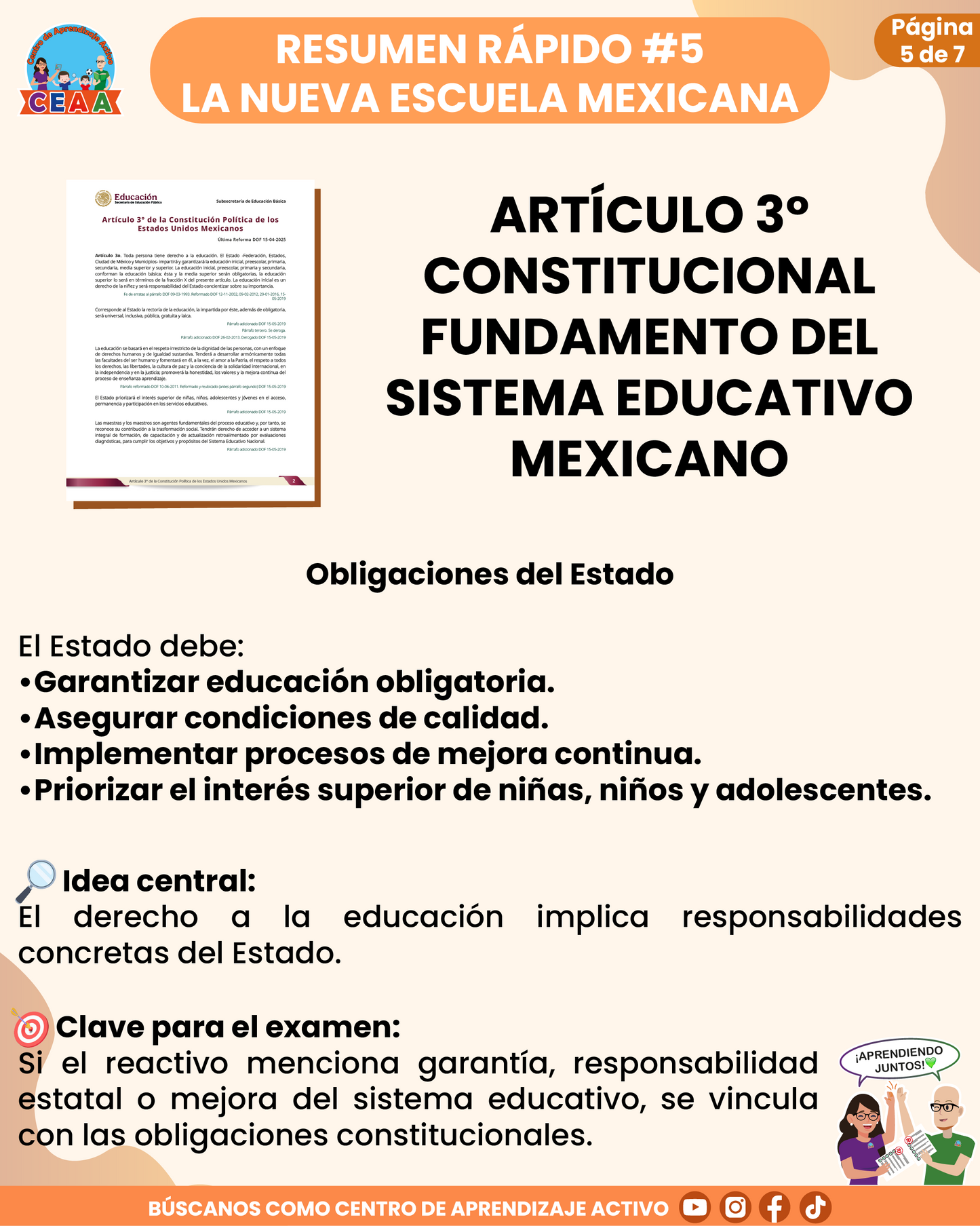 Resumen Rápido #5: ARTÍCULO 3° CONSTITUCIONAL - FUNDAMENTO DEL SISTEMA EDUCATIVO MEXICANO