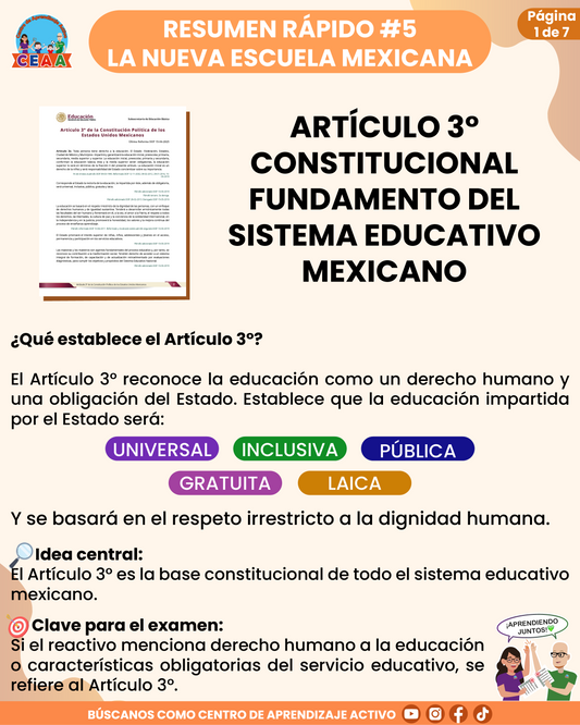 Resumen Rápido #5: ARTÍCULO 3° CONSTITUCIONAL - FUNDAMENTO DEL SISTEMA EDUCATIVO MEXICANO