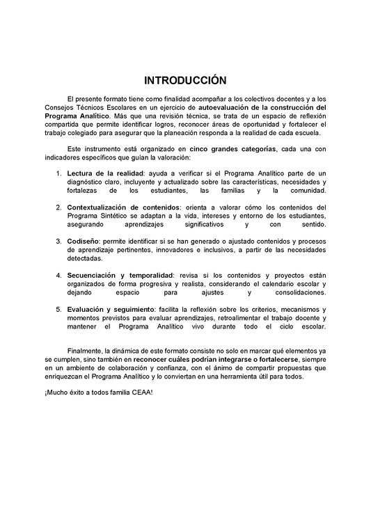 Lista de Cotejo para la Autoevaluación del Programa Analítico para Directores (Editable en Word)