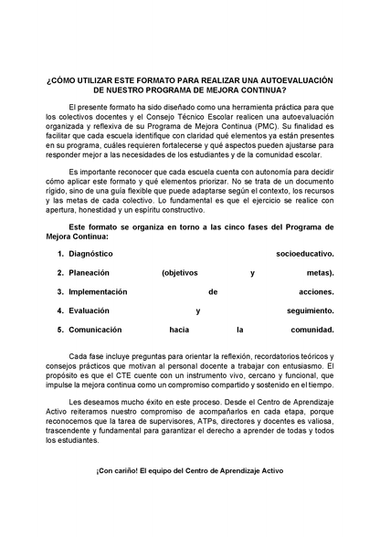 AUTOEVALUACIÓN DEL PROGRAMA DE MEJORA CONTINUA (Editable en Word)