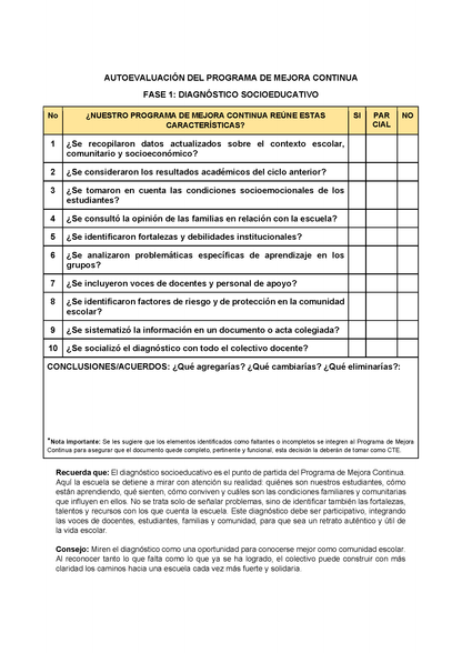 AUTOEVALUACIÓN DEL PROGRAMA DE MEJORA CONTINUA (Editable en Word)