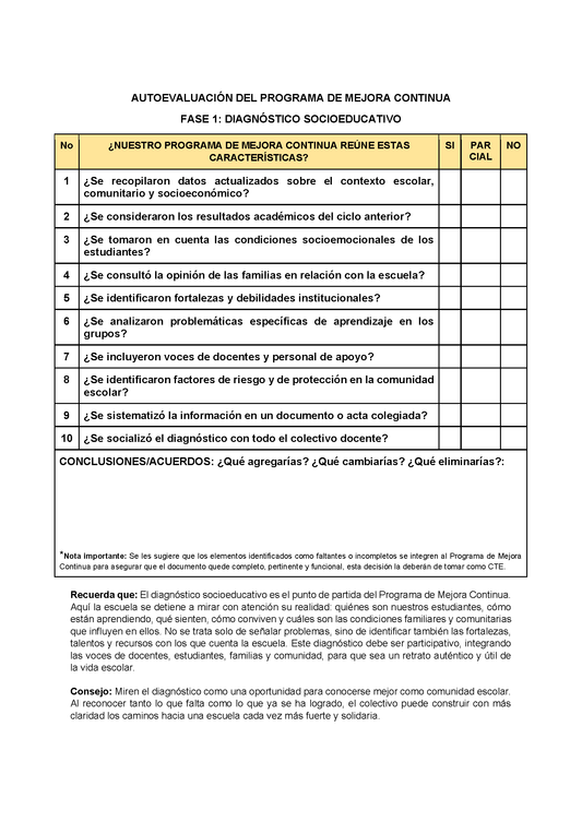AUTOEVALUACIÓN DEL PROGRAMA DE MEJORA CONTINUA (Editable en Word)
