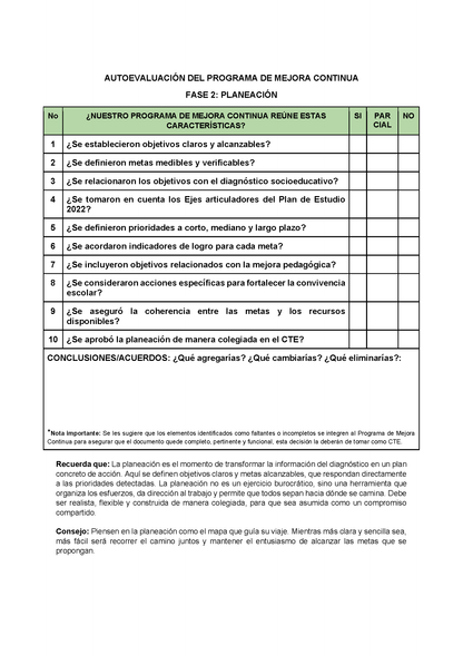 AUTOEVALUACIÓN DEL PROGRAMA DE MEJORA CONTINUA (Editable en Word)