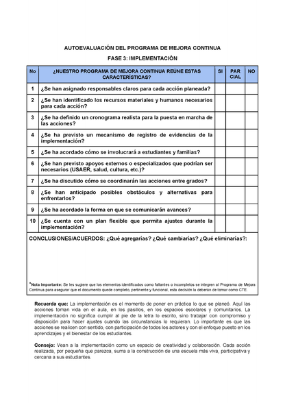 AUTOEVALUACIÓN DEL PROGRAMA DE MEJORA CONTINUA (Editable en Word)