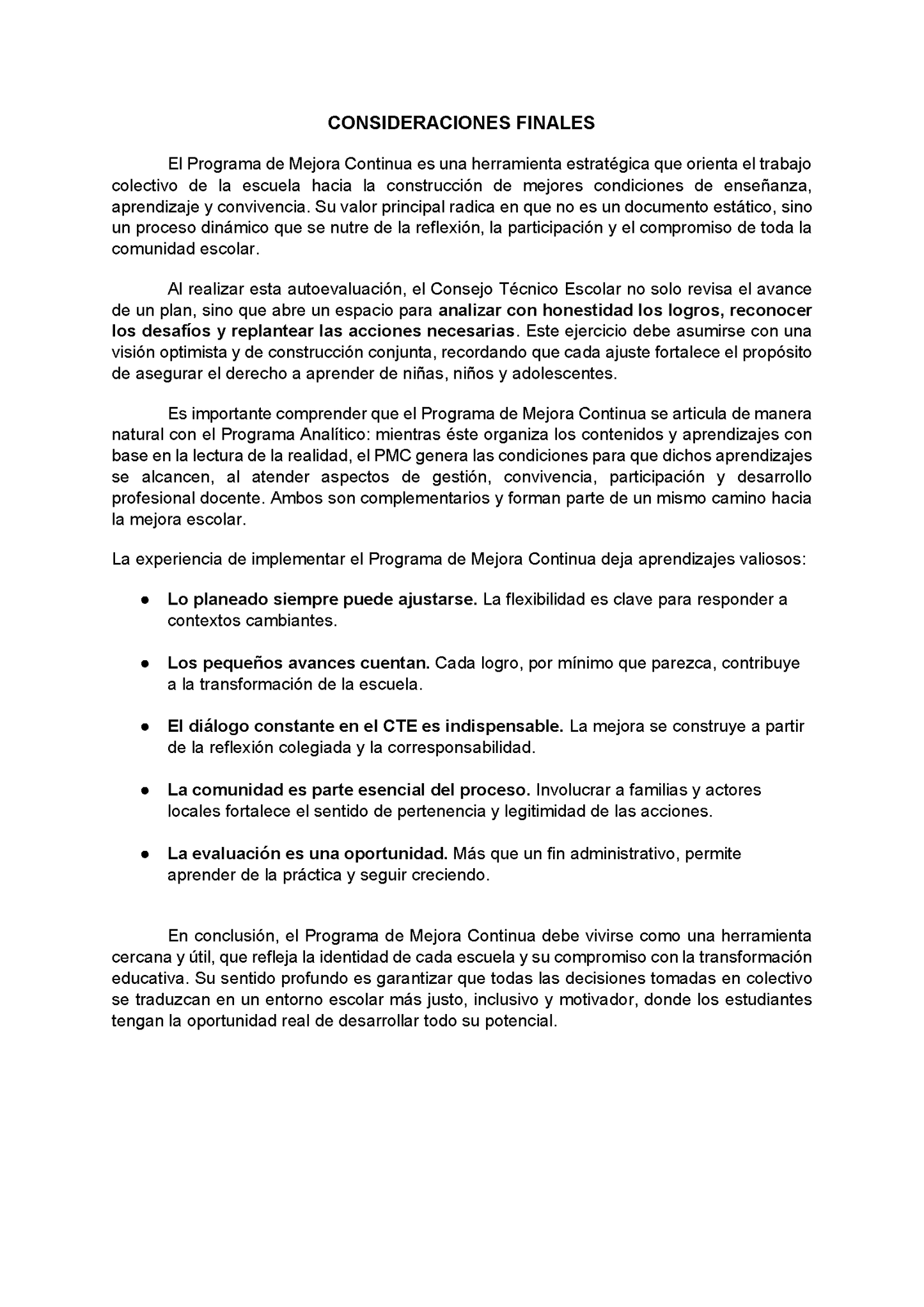 AUTOEVALUACIÓN DEL PROGRAMA DE MEJORA CONTINUA (Editable en Word)