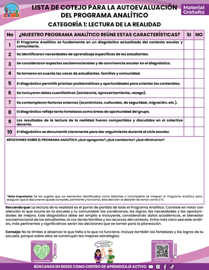 Lista de Cotejo para la Autoevaluación del Programa Analítico para Directores en PDF