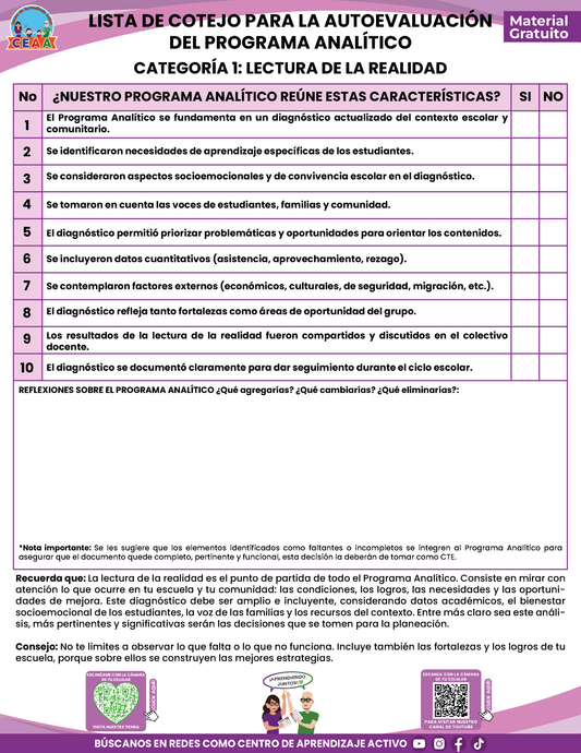Lista de Cotejo para la Autoevaluación del Programa Analítico para Directores en PDF