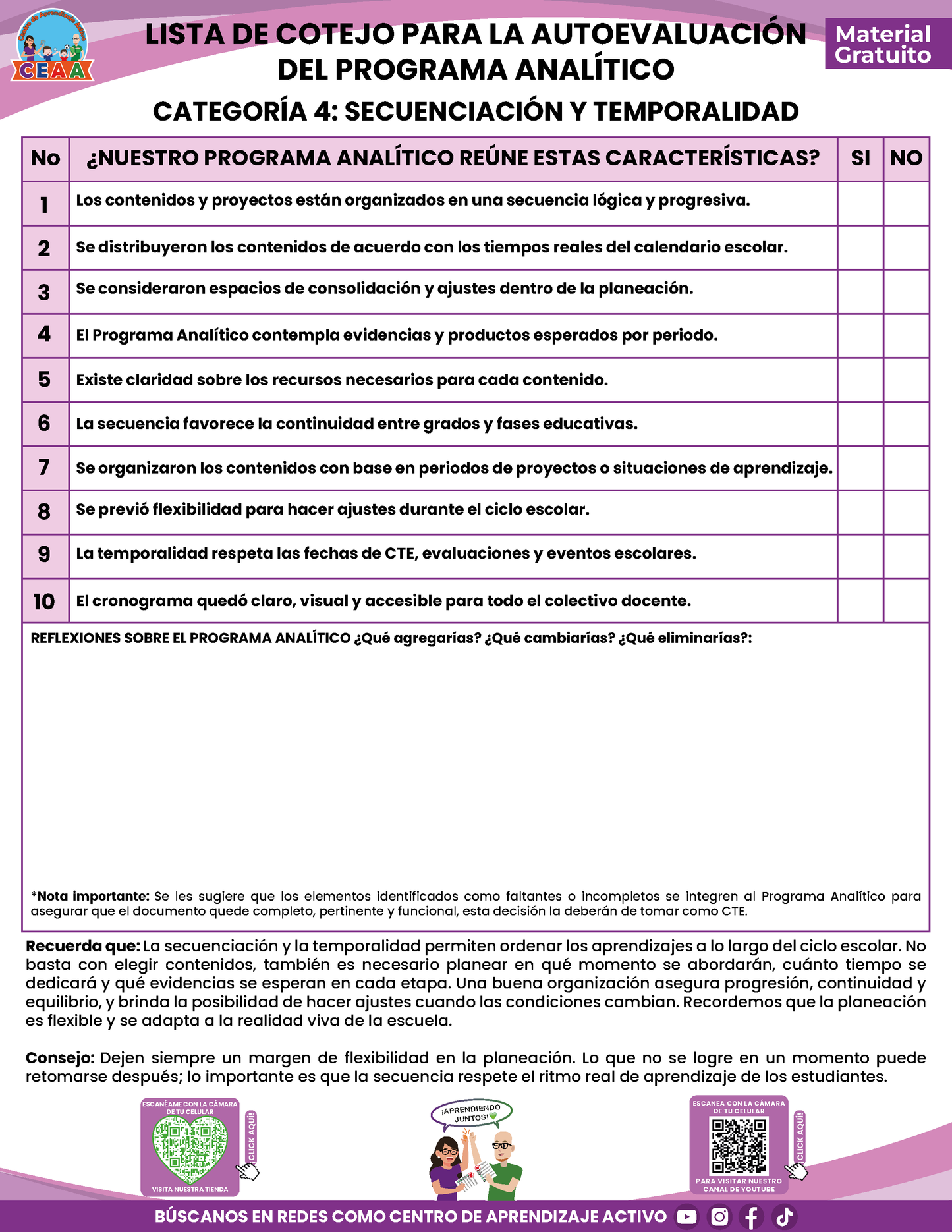 Lista de Cotejo para la Autoevaluación del Programa Analítico para Directores en PDF