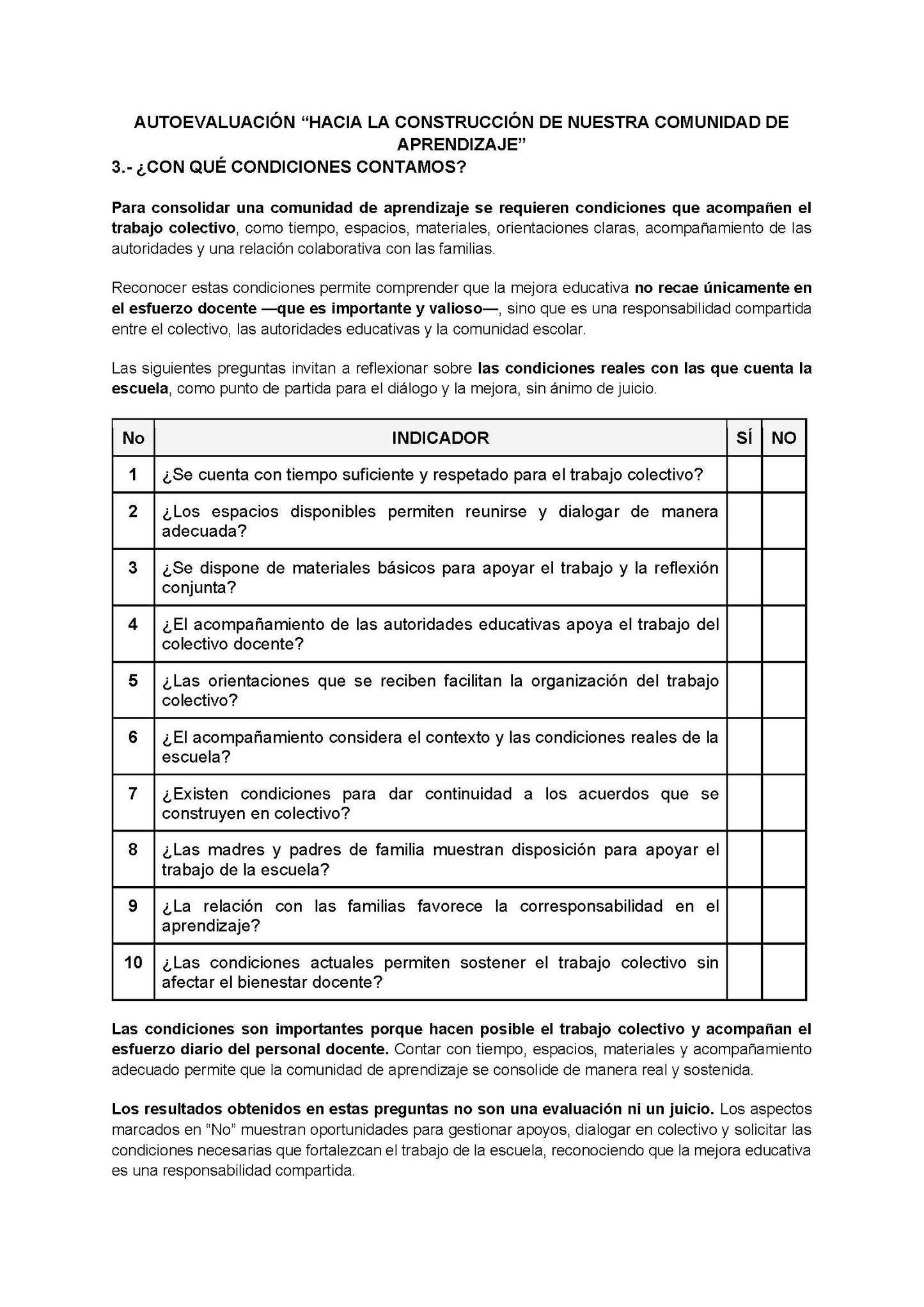 AUTOEVALUACIÓN - HACIA LA CONSTRUCCIÓN DE NUESTRA COMUNIDAD DE APRENDIZAJE (Editable en Word)