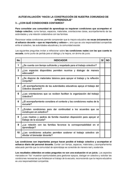 AUTOEVALUACIÓN - HACIA LA CONSTRUCCIÓN DE NUESTRA COMUNIDAD DE APRENDIZAJE (Editable en Word)