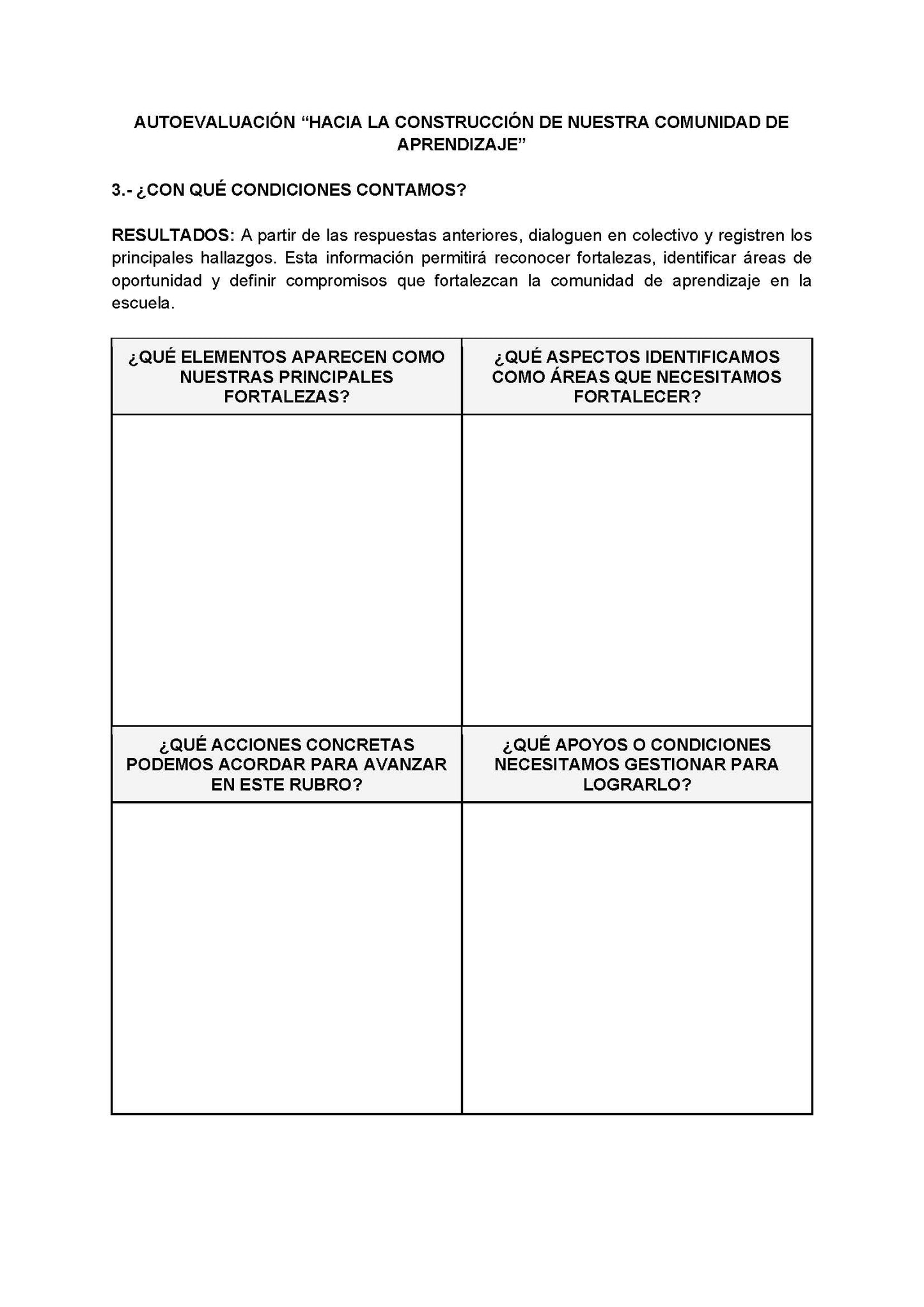 AUTOEVALUACIÓN - HACIA LA CONSTRUCCIÓN DE NUESTRA COMUNIDAD DE APRENDIZAJE (Editable en Word)