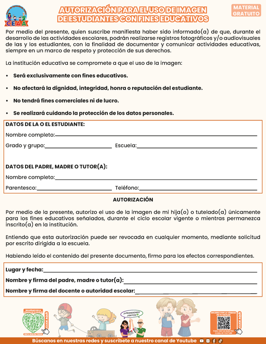 AUTORIZACIÓN PARA EL USO DE IMAGEN DE ESTUDIANTES CON FINES EDUCATIVOS en PDF
