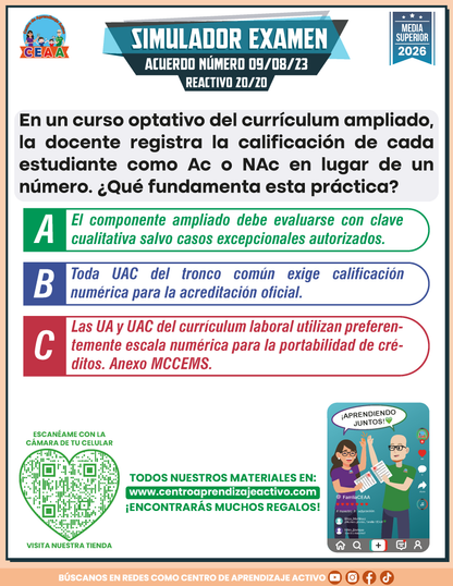Simulador de Examen - ACUERDO NÚMERO 09/08/23 POR EL QUE SE ESTABLECE Y REGULA EL MCCEMS (MARCO CURRICULAR COMÚN DE LA EDUCACIÓN MEDIA SUPERIOR) - Media Superior